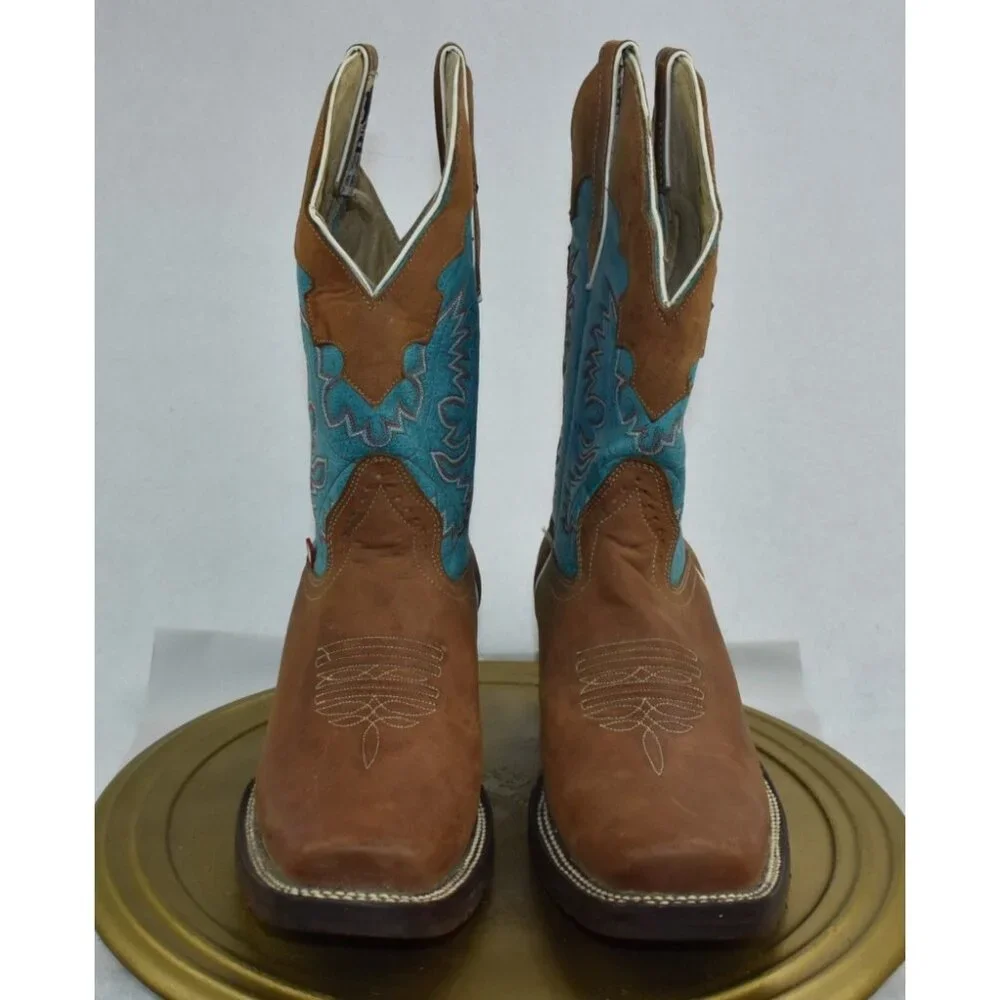 🌹Big Bull Boots Mens Size 8.5 Brown Leather Western Cowboy SquareToe Mexico 26.5